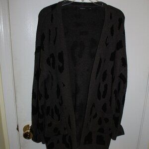 ZESICA Women's Open Front Leopard Print Knitted Sweater, Gray with Black spots